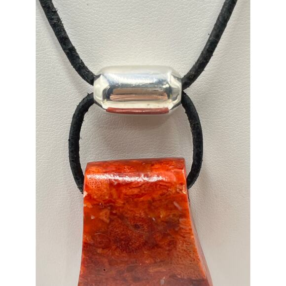 Silpada Sterling Silver Black Leather Cardinal Rule Coral Pendant Necklace N0965 - Picture 3 of 11